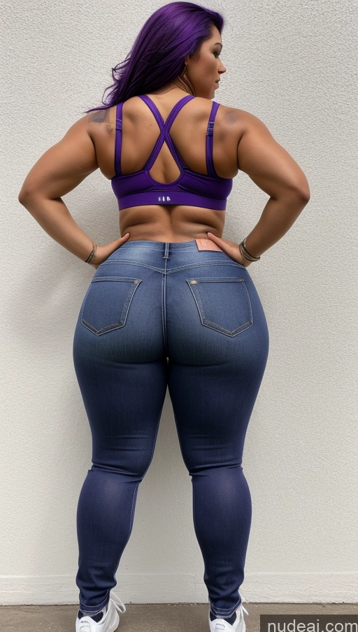 ai nude image of araffe butt lifter in purple bra top and jeans pics of Athlete Big Ass Big Hips Jeans Purple Hair