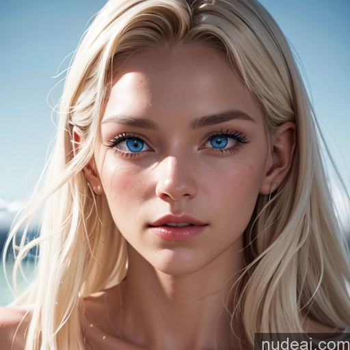 ai nude image of blond woman with blue eyes and long blond hair on the beach pics of Model Beautiful 30s Long Hair Skin Detail (beta) Close-up View Bright Lighting Detailed Bikini Sexy Face Scandinavian