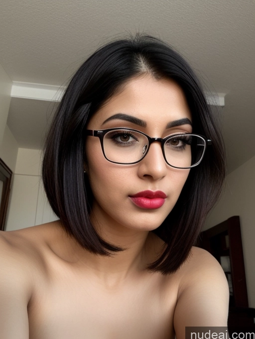 ai nude image of arafed woman with glasses and a red lipstick posing for a picture pics of Woman Lipstick Abs Tall Pubic Hair Fairer Skin 20s Black Hair Indian Front View One Glasses Bobcut Big Ass Thick Perfect Boobs Salwar Pouting Lips