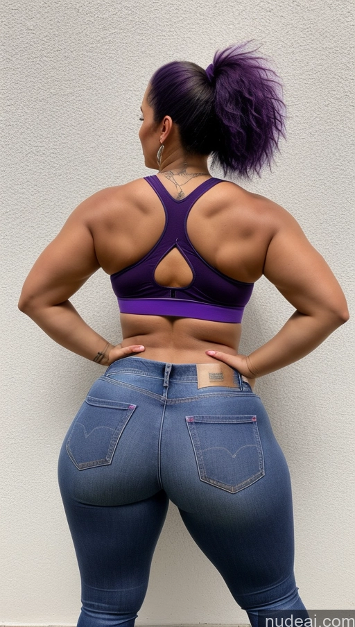 ai nude image of arafed woman in a purple sports bra top and jeans pics of Big Ass Big Hips Jeans Athlete Purple Hair