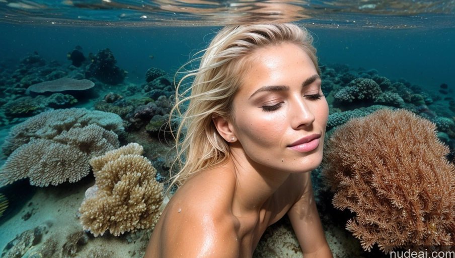 ai nude image of blond woman in the water with a coral reef and a sea fan pics of Miss Universe Model Busty Perfect Boobs Beautiful Skinny Long Legs Perfect Body Tanned Skin Oiled Body 30s Orgasm Blonde German Skin Detail (beta) Underwater Front View Sleeping