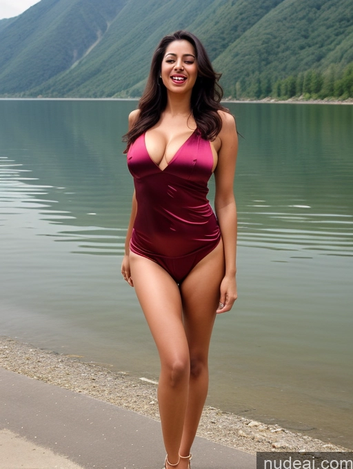 ai nude image of araffe woman in a maroon swimsuit standing on the beach pics of Woman 30s Indian Orgasm Beautiful Perfect Body Busty Long Legs Lipstick Lake Satin