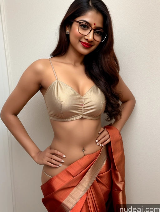 ai nude image of sexy indian woman in sari posing for the camera pics of Perfect Boobs Small Tits Beautiful Glasses Lipstick Small Ass Skinny 20s Ginger Indian Sari Two