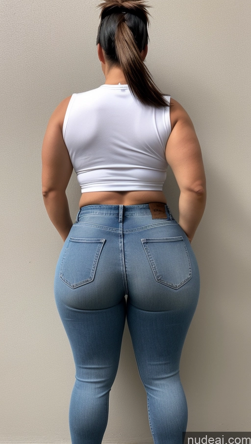 ai nude image of araffed woman in a white tank top and jeans standing against a wall pics of Athlete Big Hips Big Ass Jeans Ponytail