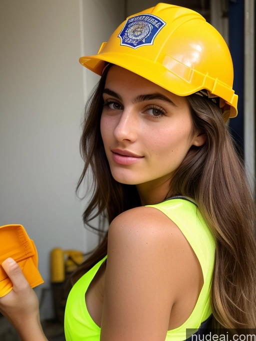 ai nude image of arafed woman in a hard hat holding a yellow cup pics of Sorority Beautiful Perfect Boobs Perfect Body 18 Jewish Construction Worker