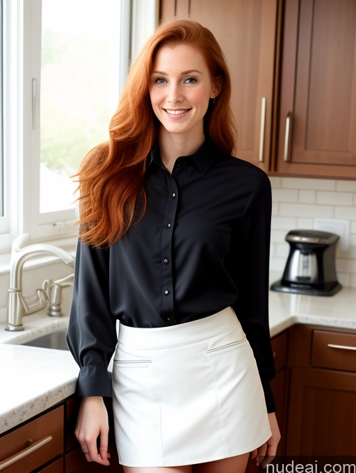 ai nude image of there is a woman standing in a kitchen with a black shirt and white skirt pics of Small Ass Skinny Abs Perfect Body Fairer Skin Ginger Irish Kitchen 18 Small Tits Woman Blouse Micro Skirt Short Long Hair