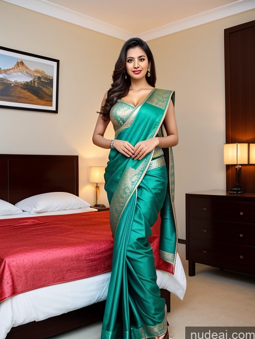 ai nude image of araffe woman in a green sari standing in a bedroom pics of Woman Busty One Beautiful Long Legs Perfect Body 20s Seductive Chinese Illustration Bedroom Front View Sari Cleavage