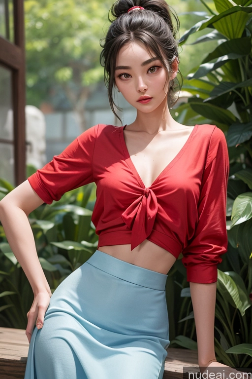 related ai porn images free for Model Small Tits Beautiful Perfect Body 18 Ponytail Korean Blouse Long Skirt Bending Over