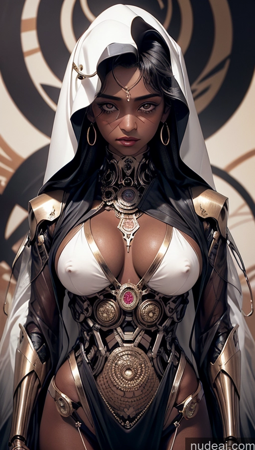 ai nude image of a close up of a woman in a costume with a hood on pics of Tanned Skin Arabic Close-up View Huge Tits, Hard Nipples Futuristicbot V2 Dark Skin