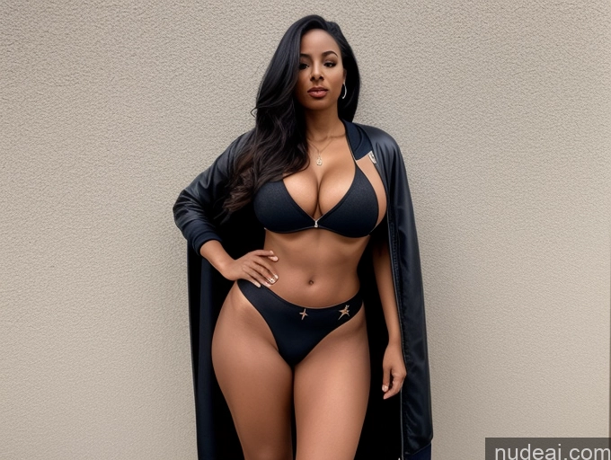 Superheroine One Busty Perfect Boobs Big Ass Thick Abs Long Legs Seductive Sexy Face Long Hair Cape Town Front View Bomber Boots Crop Top Jeans Black Hair Ethiopian