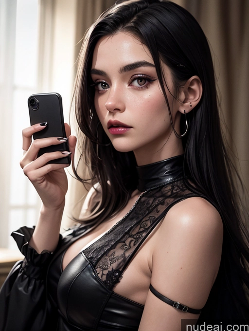 related ai porn images free for Woman One 18 Serious Black Hair Long Hair White Close-up View Goth Mirror Selfie