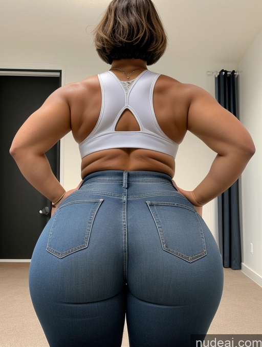 ai nude image of araffe butt lifter in a white bra top and jeans pics of Athlete Big Ass Big Hips Jeans Bobcut