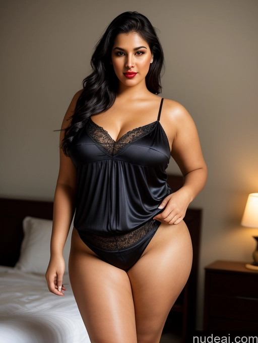 ai nude image of araffe woman in a black lingerie posing in a bedroom pics of Woman One Perfect Boobs Beautiful Lipstick Big Ass Chubby Long Legs Perfect Body 30s Seductive Black Hair Ponytail Indian Bedroom Nightgown Shirt Traditional Dark Lighting Alternative Simple Sexy Face