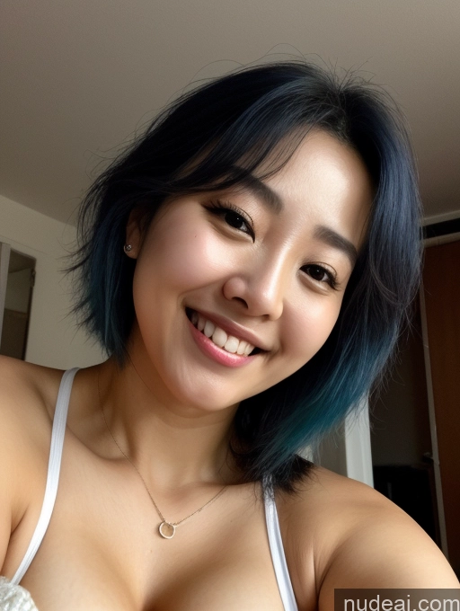 related ai porn images free for Woman One Busty Perfect Boobs Big Ass Perfect Body 20s Blue Hair Messy Korean Cleavage Dark Lighting Blouse Beautiful Bedroom Close-up View Laughing Happy Plank