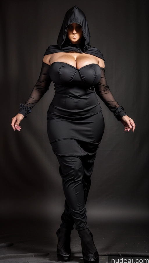 ai nude image of arafed woman in a black dress and hoodie posing for a picture pics of Huge Boobs Topless Dance Dress: Flamenco Cultist Hood Milf Lipstick Big Ass Long Legs Thick 50s Dark_Fantasy_Style Waterfall Forest Gloves High Heels Suit Stockings Dark Lighting