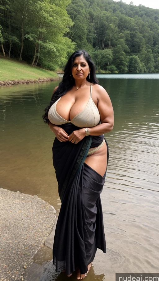 ai nude image of a woman in a black sari standing in the water pics of Milf Busty Huge Boobs Beautiful Muscular Big Ass Thick Big Hips Tall Indian Cleavage Sexy Face Tattoos Dark Skin Long Hair Abs Black Hair T-pose Blouse Lake Front View Fat 70s Sari