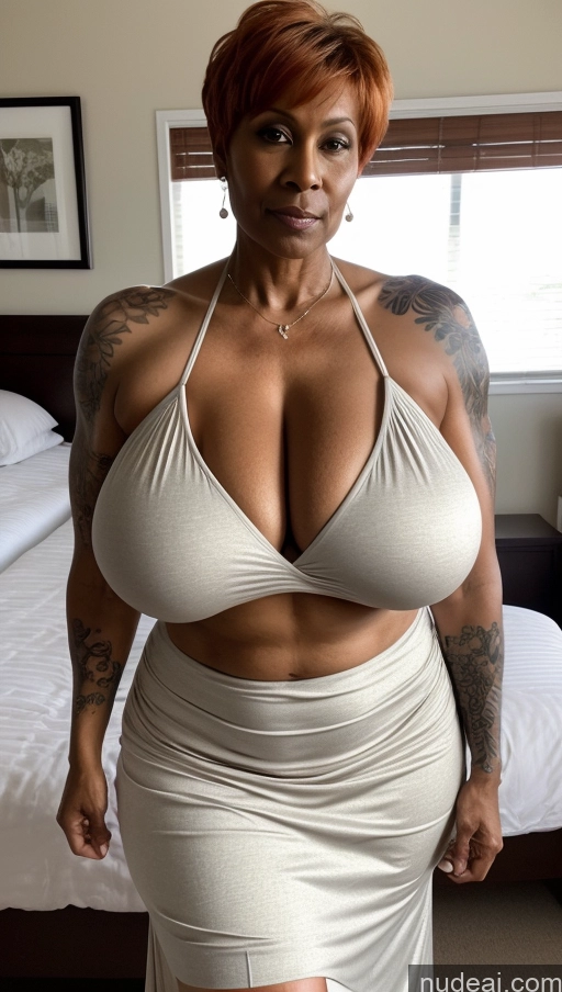 ai nude image of arafed woman in a white dress posing for a picture pics of Milf Busty Huge Boobs Beautiful Tattoos Muscular Big Ass Abs Thick Big Hips Tall Dark Skin Serious Indian T-pose Detailed Sexy Face 60s Pixie Bikini Ginger Close-up View Bedroom Long Skirt