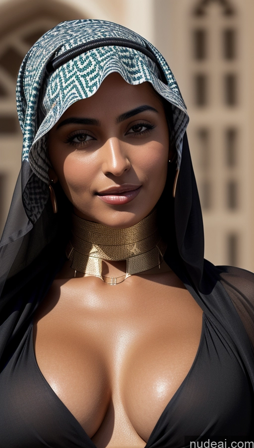 ai nude image of araffe woman in a black bikini and a blue and white scarf pics of Tanned Skin Arabic Close-up View Futuristicbot V2 Huge Tits, Hard Nipples Dark Skin