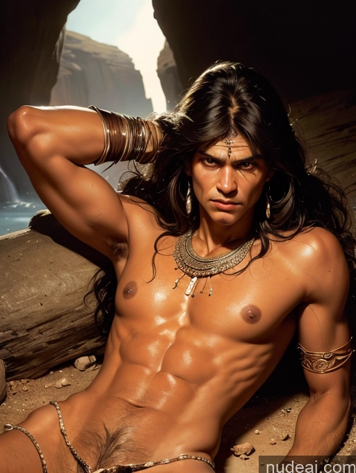 ai nude image of arafed man with a large chest and a large chest pics of Tanned Skin Native American Tribal Jewelry GZCfinal Art By Boris Vallejo Boris Vallejo Art Style Fr4z3tt4 Sad Serious Bangs Cave On Back