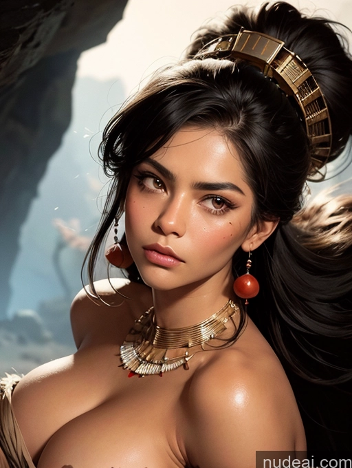 ai nude image of a close up of a woman with a very big breast posing pics of Tanned Skin Native American Tribal Jewelry GZCfinal Art By Boris Vallejo Boris Vallejo Art Style Fr4z3tt4 Sad Serious Bangs Cave On Back Geisha