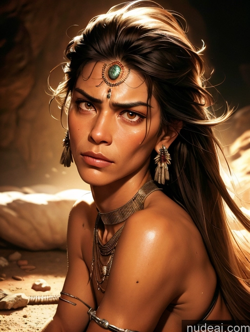 ai nude image of arafed woman with a necklace and earrings sitting on a bed pics of Tanned Skin Native American Tribal Jewelry GZCfinal Art By Boris Vallejo Boris Vallejo Art Style Fr4z3tt4 Sad Serious Bangs Cave On Back Haigure Pose