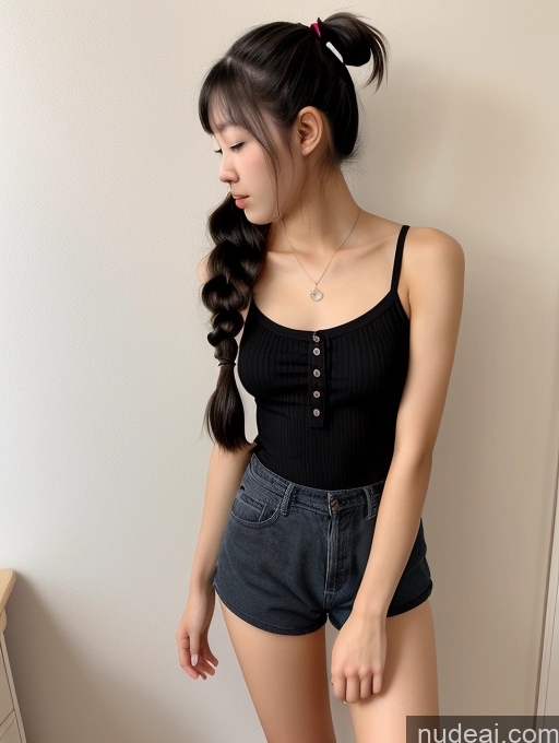 related ai porn images free for Short Japanese Front View 18 Small Tits Beautiful Skinny Black Hair Pigtails Woman Several Short Shorts