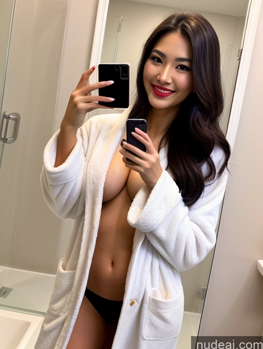 related ai porn images free for Miss Universe Model One Perfect Boobs Small Tits Beautiful Lipstick Perfect Body 20s Happy Black Hair Long Hair Japanese Mirror Selfie Front View Bathroom Bathrobe