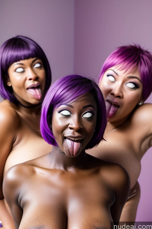 ai nude image of there are two women with purple hair sticking out their tongues pics of Huge Boobs Big Ass Ahegao (smile) 20s Ahegao Purple Hair Several Nude Black