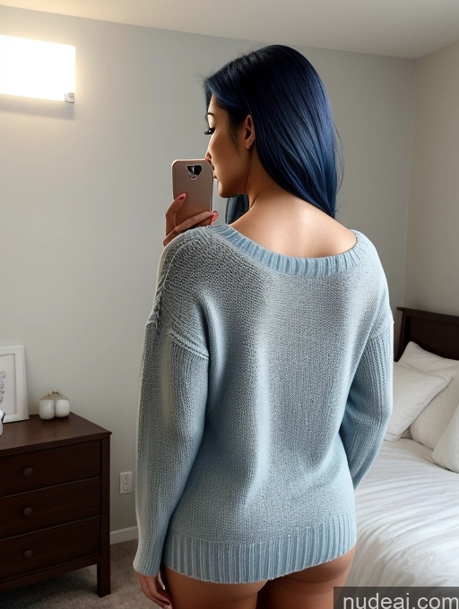 related ai porn images free for Woman Busty Perfect Boobs Big Ass Perfect Body 20s Blue Hair Straight Korean Mirror Selfie Cleavage Dark Lighting Detailed Seductive Sexy Face Back View T-pose Sweater Bedroom