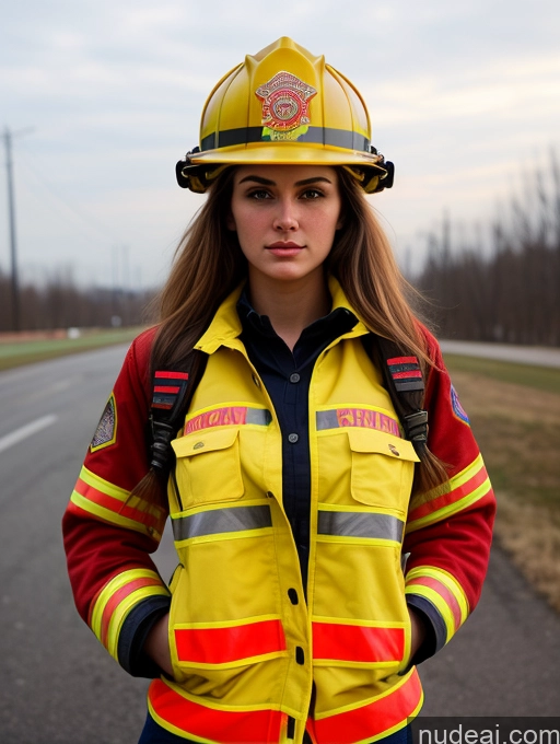 ai nude image of arafed woman in a firefighter's uniform standing on the side of the road pics of Sorority Perfect Boobs Beautiful Perfect Body 18 Serious Firefighter