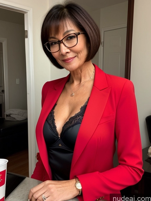 related ai porn images free for Milf Two Perfect Body Perfect Boobs Beautiful Glasses 70s Sexy Face Short Hair Party Bra Stylish Suit Professor Jacket Cleavage Detailed Asian