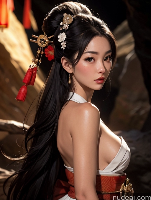 ai nude image of araffe asian woman with long black hair wearing a red and white dress pics of Tanned Skin Cave Tribal Art By Boris Vallejo Boris Vallejo Art Style Straight Black Hair Chinese Geisha