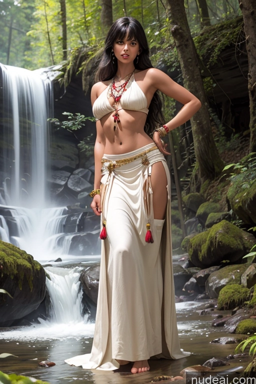 ai nude image of araffe woman in a white dress standing in front of a waterfall pics of Tanned Skin Bangs Native American Art By Boris Vallejo Boris Vallejo Art Style Tribal 20s KendalJenner, Ohwx, Ohwx Womm Perfect Body Traditional Long Skirt Waterfall Forest Mexico City