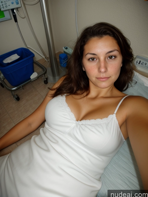 ai nude image of there is a woman laying in a hospital bed with a drip drip pics of Small Tits Big Ass Big Hips Long Hair 18 Brunette White Wife Or Girlfriend Auntjunev3 Pubic Hair Skinny Sad Hospital Nightgown On Back