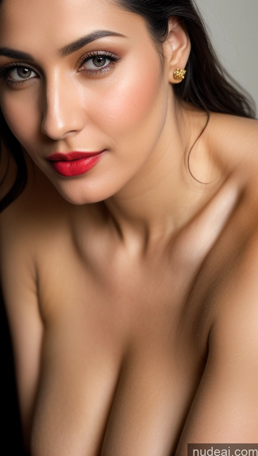 ai nude image of arafed woman with a red lip and a big breast pics of Woman One Huge Boobs Beautiful Lipstick 40s Black Hair Slicked Skin Detail (beta) Close-up View Fairer Skin Sari White