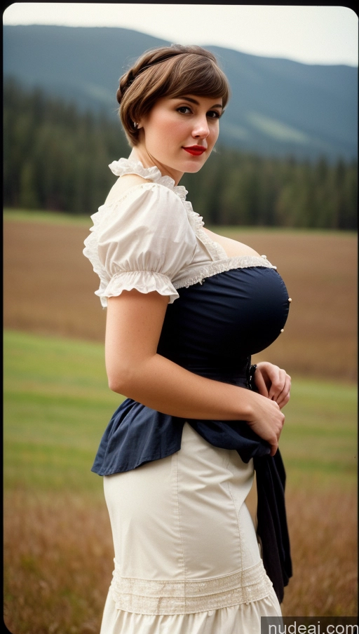 ai nude image of there is a woman in a dress that is standing in a field pics of Busty Huge Boobs Perfect Boobs Beautiful Big Ass Thick Perfect Body Pubic Hair Fairer Skin Big Hips Lipstick Victorian Vintage Short Hair Western Dirndl