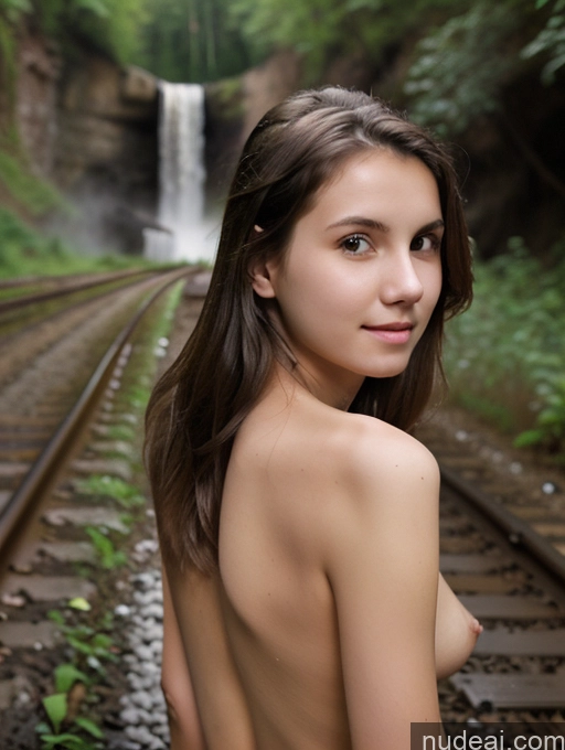 18 Nude Tatuno_kuchi Railroad Tracks Waterfall Forest A Woman, A Girl