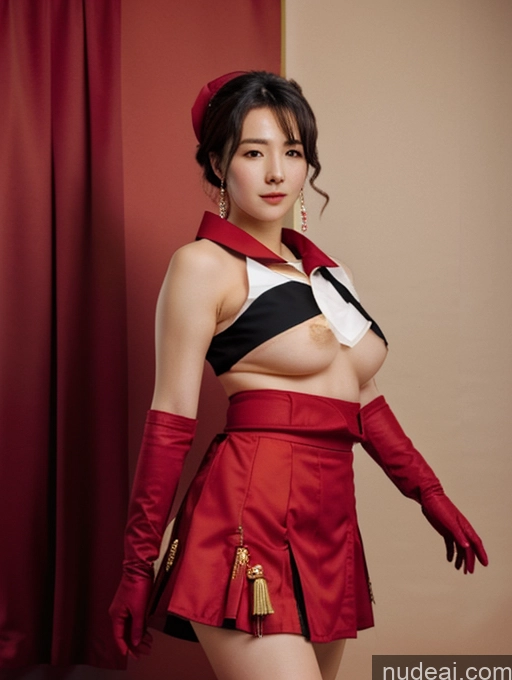 Outfit-tsubaki, Breast Curtain, Red Skirt, Red Sailor Collar, Elbow Gloves