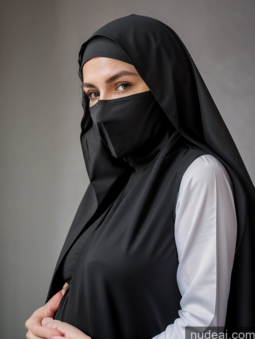 ai nude image of arafed woman wearing a black veil and a white shirt pics of Busty Skinny Short Pregnant Angry Long Hair Woman 50s Jewish Black Hair Nun Niqab Victorian