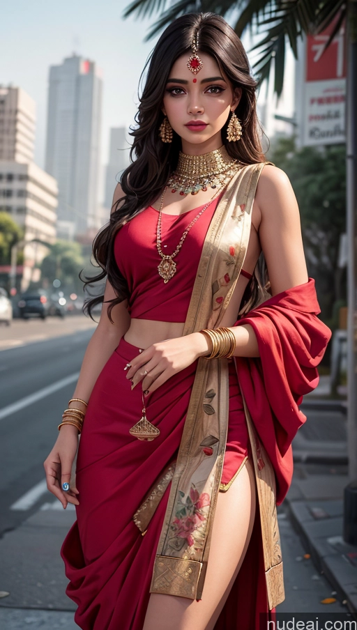 ai nude image of araffe woman in a red sari posing on the side of the road pics of Woman Indian Mumbai Stylish