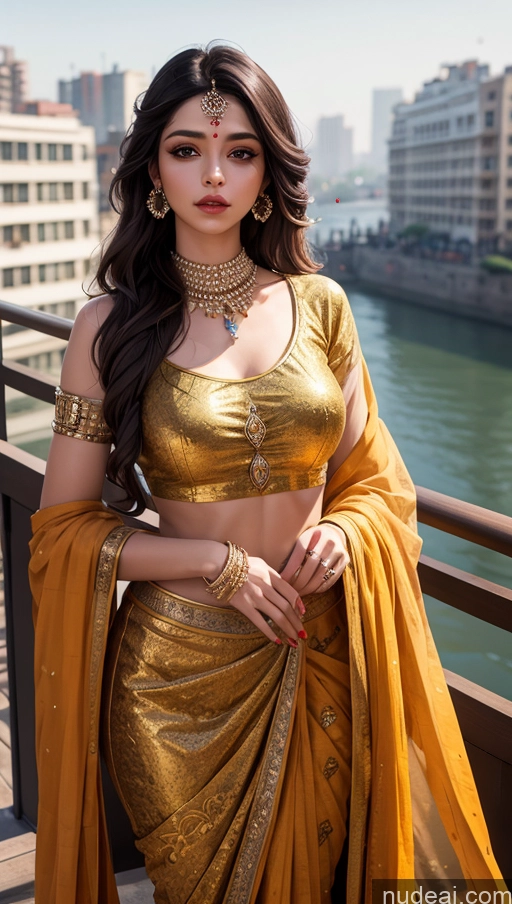 ai nude image of araffe woman in a gold sari posing for a picture pics of Woman Indian Mumbai Stylish