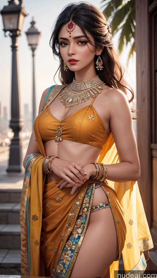 ai nude image of a close up of a woman in a yellow sari posing for a picture pics of Woman Indian Mumbai Stylish Detailed