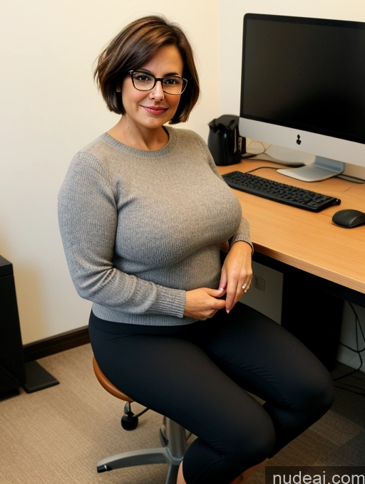 ai nude image of woman sitting on a chair in front of a computer desk pics of Busty Glasses Big Ass Chubby Big Hips Short Pubic Hair Hairy Women Sad Brunette British Office 60s Short Hair Full Frontal Milf Yoga Pants Sweater