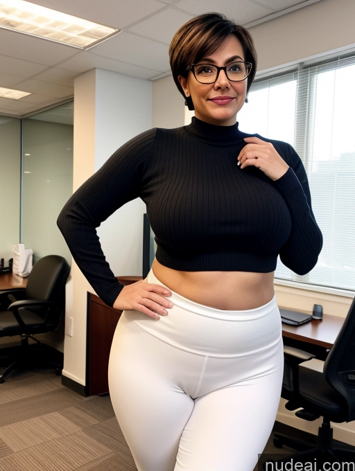 ai nude image of there is a woman in a black top and white pants posing for a picture pics of Busty Glasses Big Ass Chubby Big Hips Short Pubic Hair Hairy Women Sad British Office 60s Short Hair Full Frontal Milf Yoga Pants Sweater White Hair