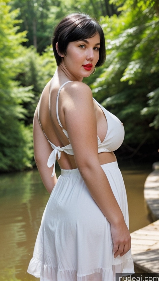 ai nude image of araffe woman in white dress standing near a river pics of Huge Boobs Perfect Boobs Beautiful Big Ass Lipstick Thick Chubby Big Hips Perfect Body Fairer Skin Sundress Cleavage Black Hair Short Hair Sunglasses French Lake Pearl Jewelry Tanned Skin 40s 60s Fat