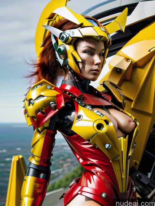 ai nude image of araffes in a red and yellow costume posing next to a yellow motorcycle pics of Muscular SSS: A-Mecha Musume A素体机娘 ARC: A-Mecha Musume A素体机娘 SuperMecha: A-Mecha Musume A素体机娘 Super Saiyan 4 Super Saiyan Bimbo One Transparent Partially Nude Topless