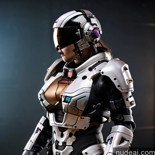 ai nude image of araffed woman in a futuristic suit with a gun pics of Cyberpunk Science Fiction Style Dream Mecha Girl 1girl One Perfect Boobs 30s Mecha Armor