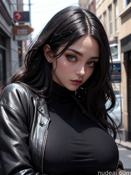 related ai porn images free for Huge Boobs Black Hair Long Hair Street Close-up View 18 Goth Jacket Blouse Sweater