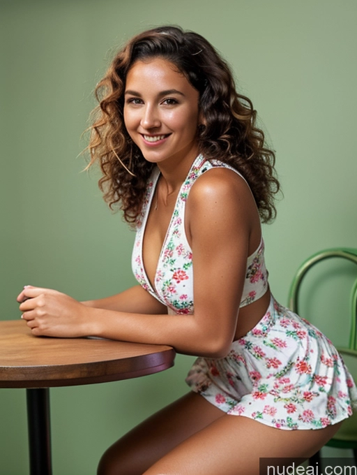 ai nude image of there is a woman sitting at a table with a glass of wine pics of Woman One Perfect Boobs Small Tits Big Ass Big Hips Short Perfect Body Curly Hair Tanned Skin 20s Happy Brunette Brazilian Front View Tennis Bright Lighting Simple Sexy Face Restaurant Detailed Jumpsuit