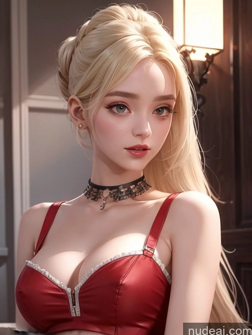 Bimbo Several A Woman, A Girl ChloeNightWings Aamira, Long Hair, Bangs Pinned Back, Topknot, Forehead, Choker, Bare Shoulder, Cleavage, Red Dress, Frilled Dress, Bow, Sleeveless Straddling Full Frontal